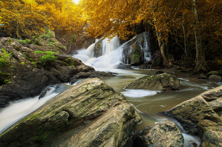 pha kluay mai waterfall in khoa yai national park in thailand, beauty place to travelの写真素材