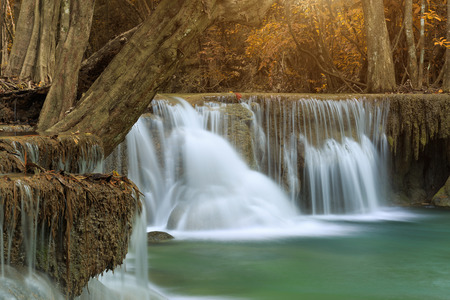 huay mae khamin waterfall in thailand on autumn seasonの写真素材