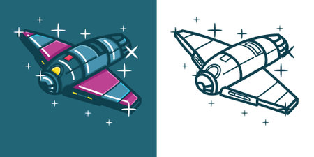 Vector illustration of a space ship. Coloring book for children.のイラスト素材