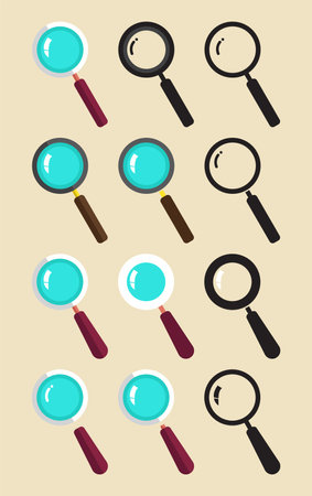 Magnifying glass icons set. Vector illustration in flat design style.のイラスト素材