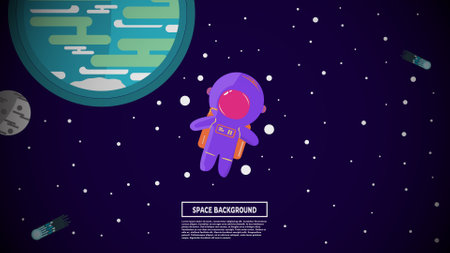 Astronaut in outer space. Vector illustration in flat style.のイラスト素材