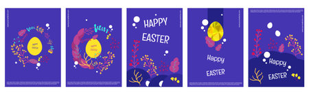 a creative happy easter day poster set with Garland Decoration in neon color and sea flower
