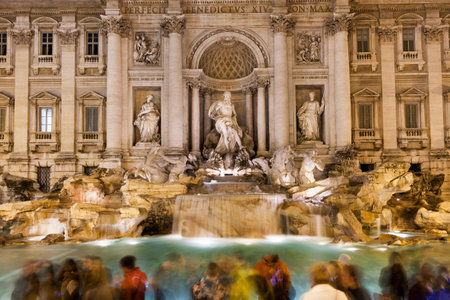 Trevi Fountain by night in Rome, Italyの写真素材