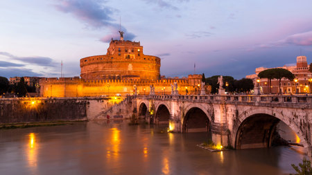 The view of Castel Sant'Angelo at duskのeditorial素材