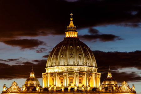 View of the Basilica church Saint Peter, at dusk - Romeの写真素材