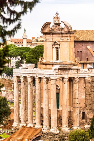 the Temple of Antoninus and Faustina in the Roman Forum in Rome, Italy, converted to a catholic church, San Lorenzo in Mirandaの写真素材
