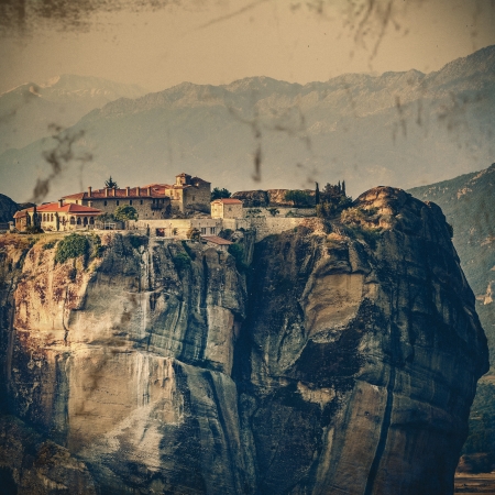 Vintage Coaster - Meteora Monasteries, Greeceのeditorial素材