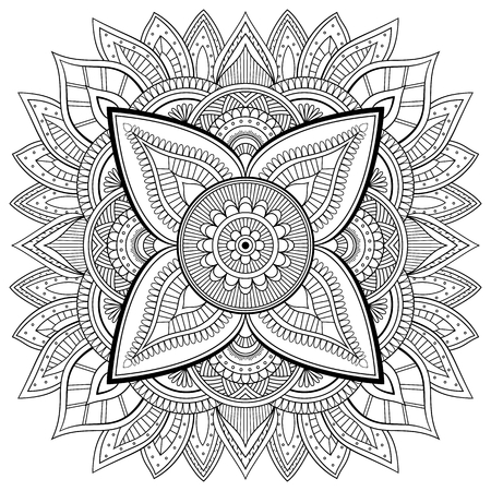 Circular pattern in form of mandala for Henna, Mehndi, tattoo, decoration. Decorative ornament in ethnic oriental style. Vintage oriental ornament elements. Vector illustration. Coloring book pageのイラスト素材