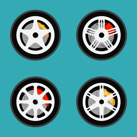 Set of color wheel. Design vector illustrator of flat element car. Isolated object is part vehicleのイラスト素材