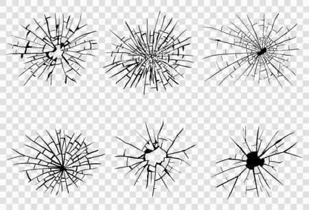 Broken glass, cracks, bullet marks on glass. High resolution. Vector illustration.のイラスト素材
