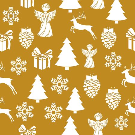 Elegant Christmas Background with Shining Gold Snowflakes. Vector illustration. Seamless graphic patternのイラスト素材