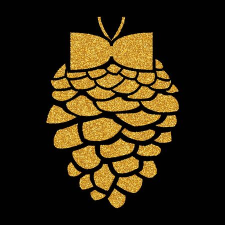 Shining golden snowflakes and snow. Merry Christmas card illustration on black background. Sparkling element with glitter patternのイラスト素材