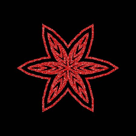 Shining red snowflakes and snow. Merry Christmas card illustration on black background. Sparkling element with glitter patternのイラスト素材