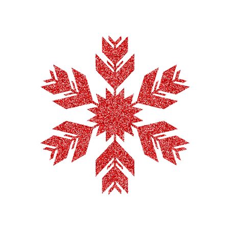 Shining red snowflakes and snow. Merry Christmas card illustration on white background. Sparkling element with glitter patternのイラスト素材