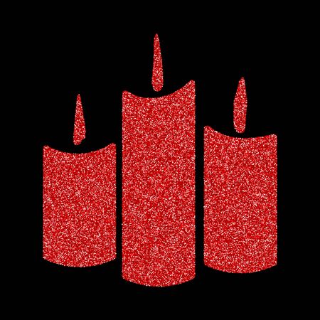 Shining red and snow. Merry Christmas card illustration on black background. Sparkling element with glitter patternのイラスト素材