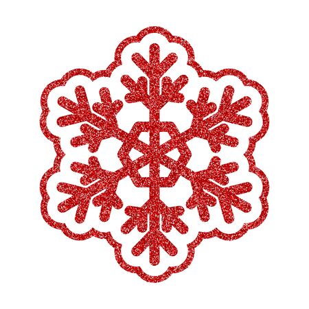 Shining red snowflakes and snow. Merry Christmas card illustration on white background. Sparkling element with glitter patternのイラスト素材