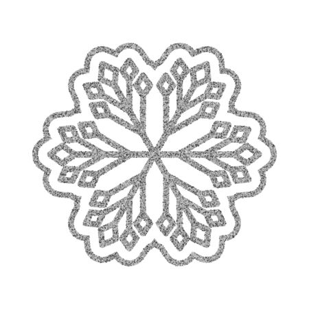 Shining silver snowflakes and snow. Merry Christmas card illustration on white background. Sparkling element with glitter patternのイラスト素材
