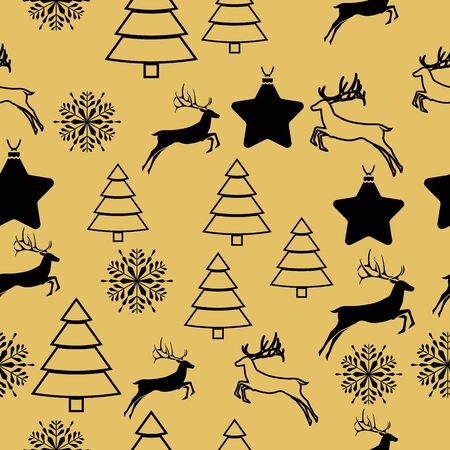 Golden New Year seamless pattern for gift wrapping or cards for the holidays. Easy style in one line, hipster style.のイラスト素材