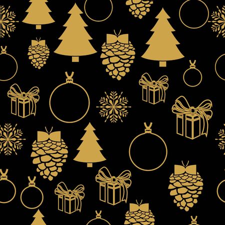 Golden New Year seamless pattern for gift wrapping or cards for the holidays. Easy style in one line, hipster styleのイラスト素材