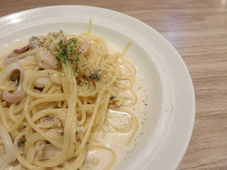 sea food cabonaraの写真素材