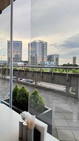 View from the terrace of a modern office building in the cityの写真素材