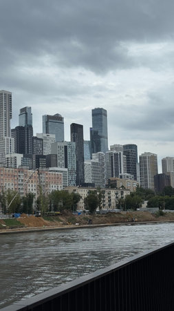Downtown Skyline on a Cloudy Dayの写真素材