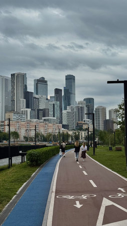 People walking in the city park.の写真素材