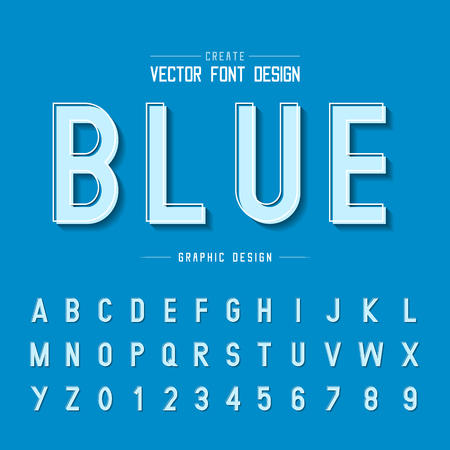 Font and alphabet vector, Retro letter design and Shadow graphic text on blue backgroundのイラスト素材