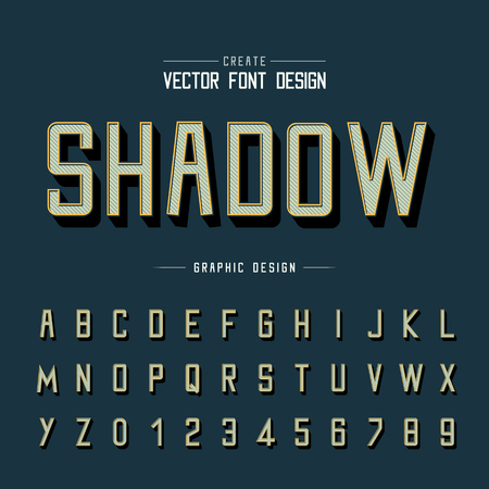Line Font and alphabet vector, Shadow Typeface and letter number design, Graphic text on backgroundのイラスト素材