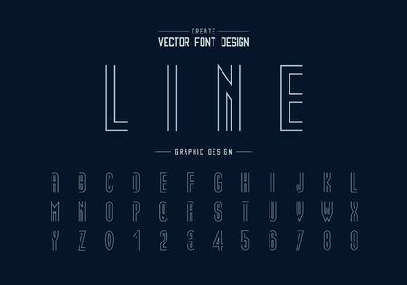 Line font and alphabet vector, Tall typeface letter and number design, Graphic text on backgroundのイラスト素材