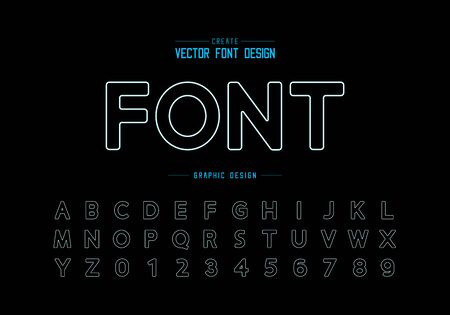 Line font and round alphabet vector, Design typeface and number, Graphic text on black backgroundのイラスト素材