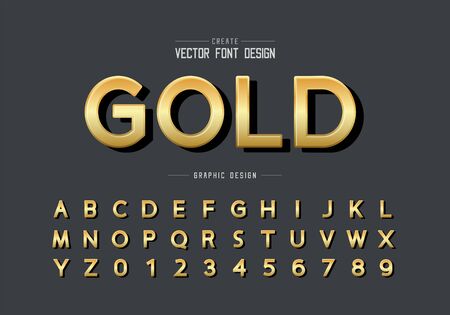 Gold font and alphabet vector, Golden design typeface and number, Graphic text on backgroundのイラスト素材