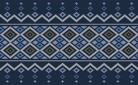 Blue and White Embroidery Pattern, Knitted Style Background, Vector Textile Diagonal retro, Cloth Classic retroのイラスト素材