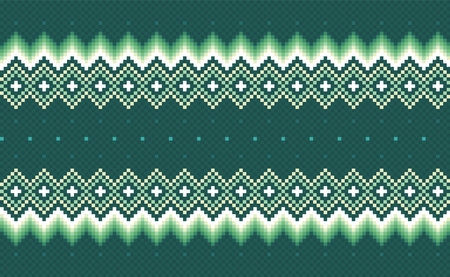 Geometric ethnic pattern, Vector embroidery Navajo background, Pixel motif antique style, Green and white pattern geometry native, Design for textile, fabric, clothing, kaftan, graphicのイラスト素材