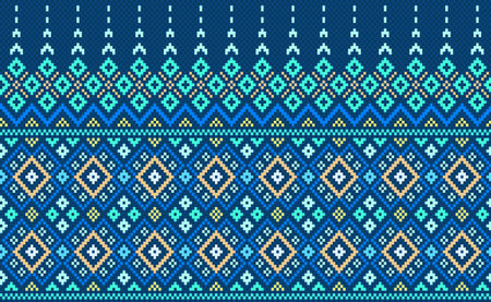 Embroidery ethnic pattern, Vector Geometric geometry background, Cross stitch endless geometric style, Blue pattern ornament texture, Design for textile, fabric, cloth, digital print, sweaterのイラスト素材