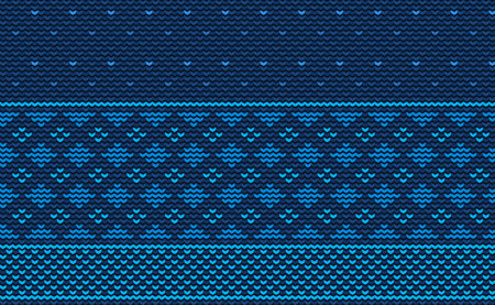 Knitted ethnic pattern, Vector cross stitch jacquard background, Embroidery concept zigzag style, Blue pattern square vintage, Design for textile, fabric, backdrop, digital print, wall artのイラスト素材