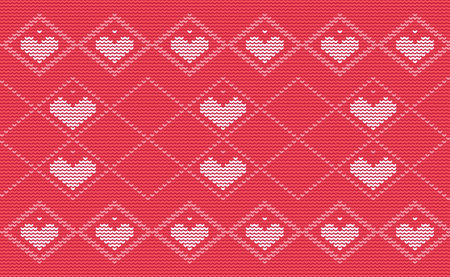 Heart knit love pattern, Cute cross stitch background, Knitted pattern, Heart continuous nordic style, Red and white pattern ethnic illustration, Design for textile, fabric, cloth, wrapping, fibresのイラスト素材