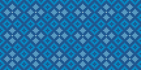 Crochet pattern, Vector cross stitch zigzag background, Knitted ethnic repeat Navajo style, Blue pattern oriental illustration, Design for textile, fabric, carpet, tile, mugsのイラスト素材