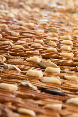 Spanish threshing board. Detail of stone cutting flints. selective focus