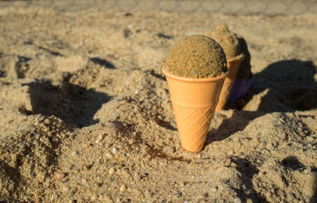 Delicious sand ice cream cones. Sunny afternoon light. selective focusの写真素材