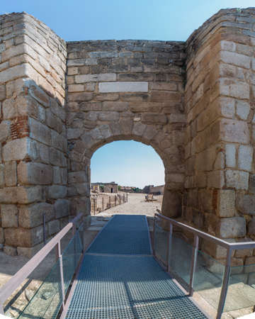 Alcazaba of Merida, arabic citadel complex. Access door flanked by towers on either side. Extremadura, Spainのeditorial素材