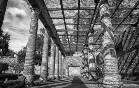 Roman theater, located in the archaeological ensemble of MÃ©rida, one of the largest and most extensive archaeological sites in Spain. At this point, the actors waited before going on stageのeditorial素材