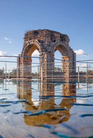 Glass protective floor of Caparra baths or thermae, Caceres, Extremadura, Spainの写真素材