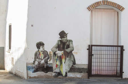 Carcaboso, Spain - July 3rd, 2021: Classic movies graffiti on the walls of Carcaboso town, and of the stops on the Silver Route. Caceres, Extremadura, Spainのeditorial素材