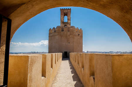 Espantaperros Tower is the most outstanding of the Albarran towers of the Arab Citadel and one of the most characteristic symbols of Badajoz, Spainの写真素材