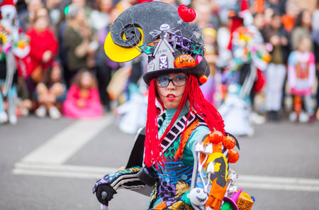 Badajoz, Spain - February 28, 2017: Performer take part in the Carnival parade of troupes at Badajoz...