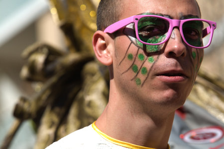 BADAJOZ, FEBRUARY 12: Performers take part in the Carnival parade of comparsas at Badajoz City, on February 12, 2013. This is one of the best carnivals in Spain, renown by all the national news media and especially highlighting massive participation of peのeditorial素材
