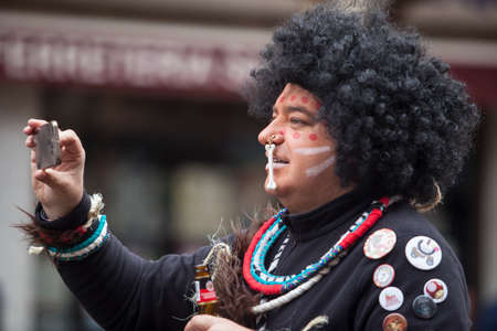 BADAJOZ, SPAIN, FEBRUARY 9: Performer at San Roque Carnival parade at Badajoz City, on February 9,...
