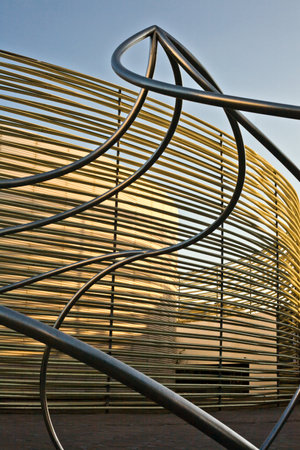 BADAJOZ ,SPAIN-9 AUGUST : Palace of Congress at sunset in Badajoz on 9, August. It is a building opened in 2006 and built inside the Bastion of San Roque, the 17th centuryのeditorial素材