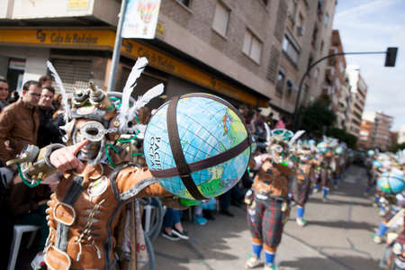 BADAJOZ, SPAIN, FEBRUARY 7: Performers take part in the Carnival parade of troupes at Badajoz City, on February 7, 2016. This is one of the best carnivals in Spain, especially highlighting massive participation of peopleのeditorial素材